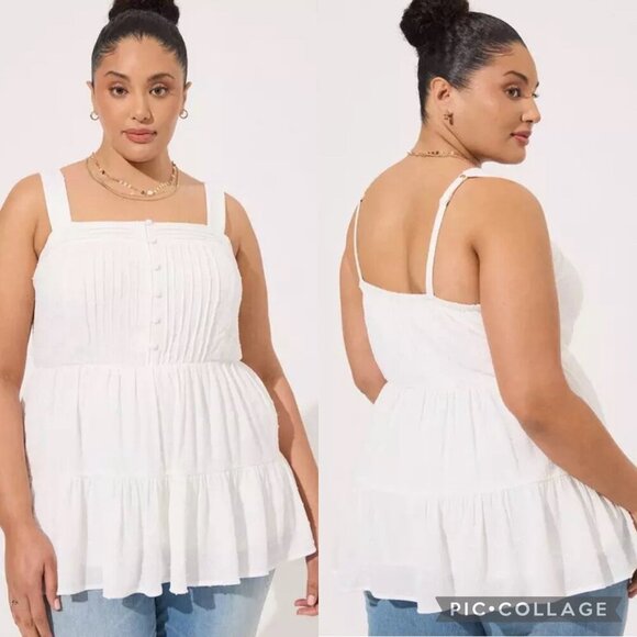 Torrid Size 4x White Swiss Dot Tiered Pin Tuck Tank NWT - Picture 1 of 8